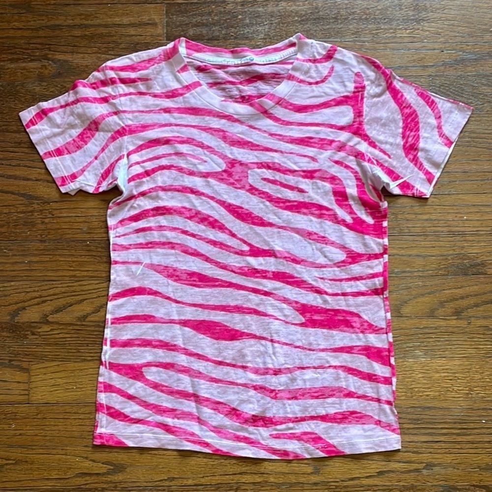 Before + Again Hot Pink and Light Pink Zebra Stripe Short Sleeve T-Shirt